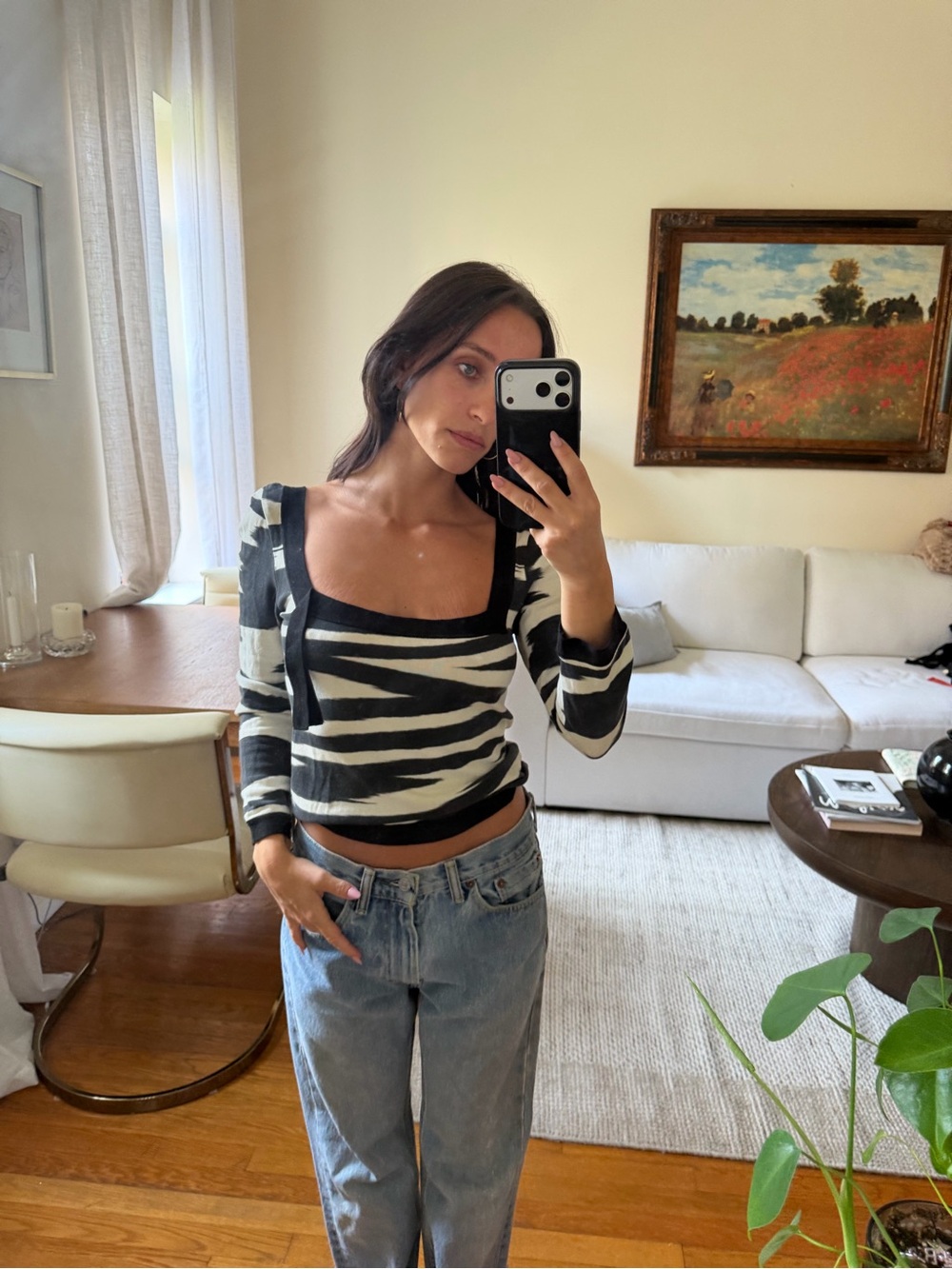 Vintage 70s Missoni Orange Label Black and White Striped Square-Neck Knit Top